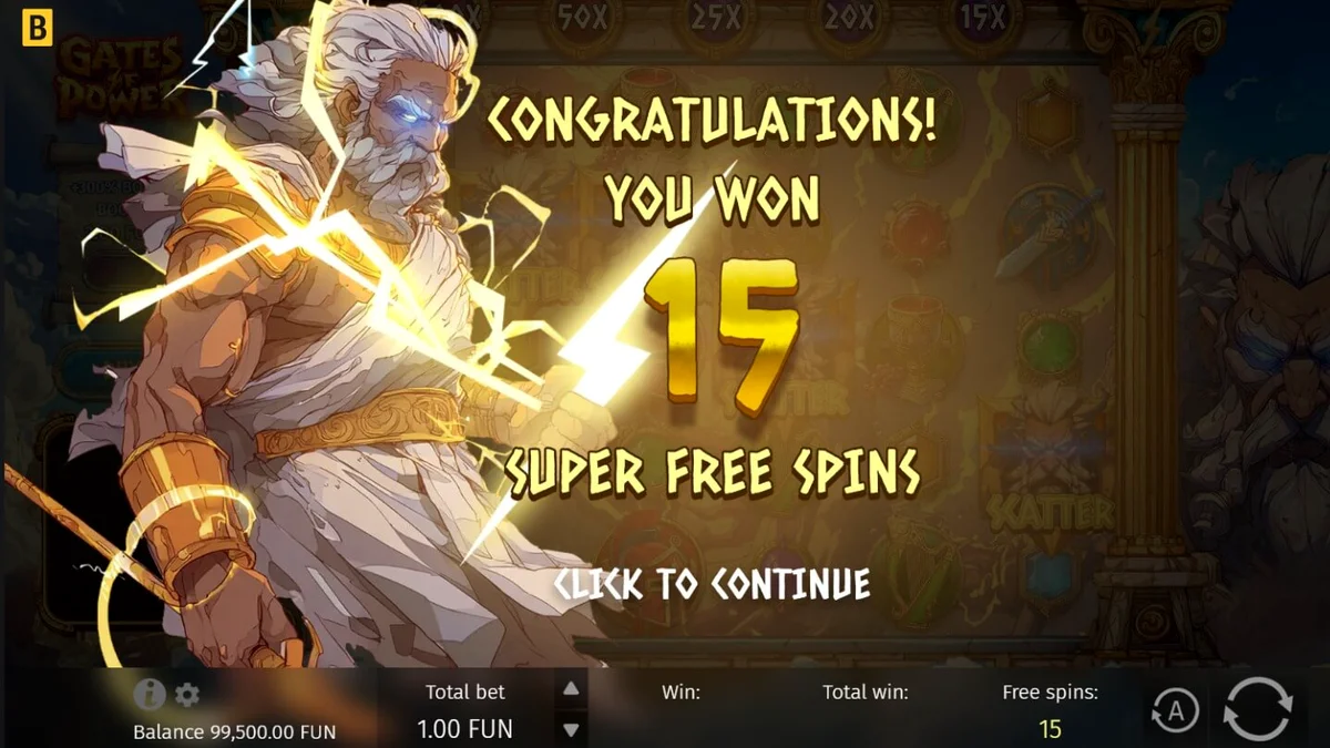 Tampilan visual slot Gates of Power dengan tema mitologi Yunani dan Zeus