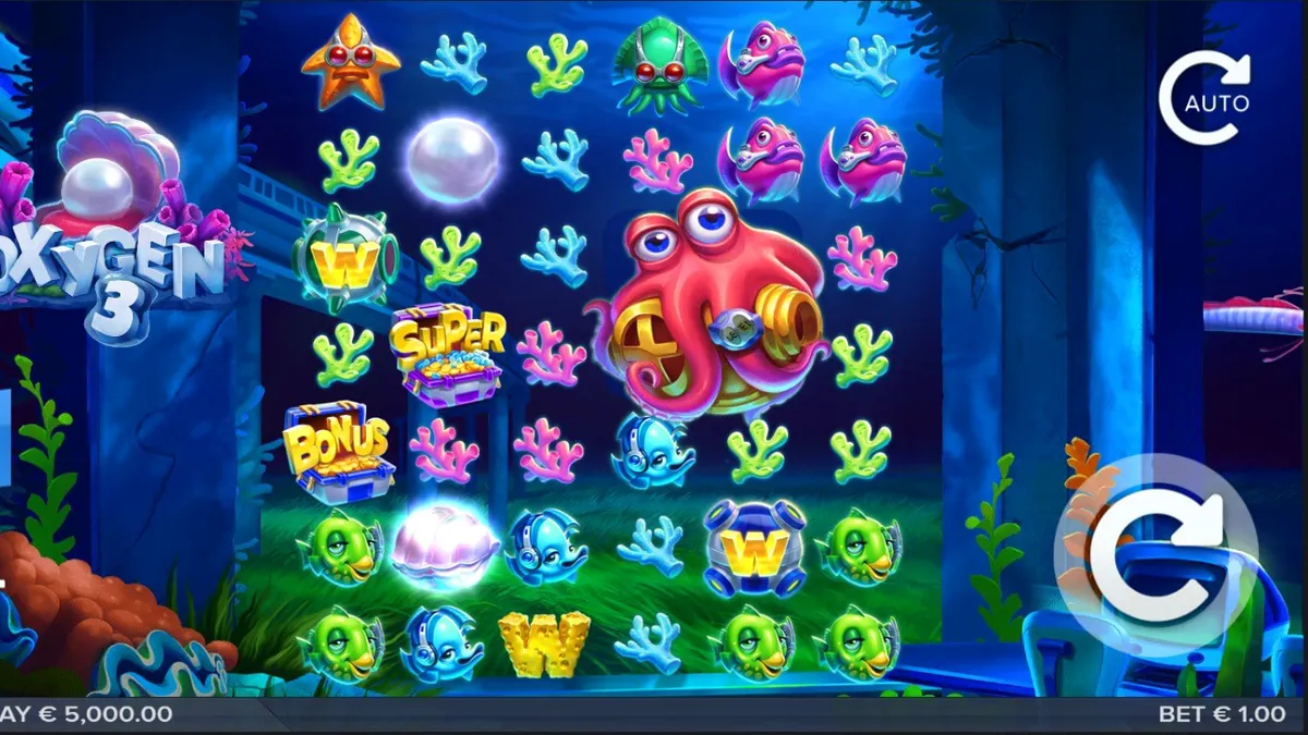 Pemandangan bawah laut yang penuh warna dari slot Oxygen 3 dengan elemen futuristik.