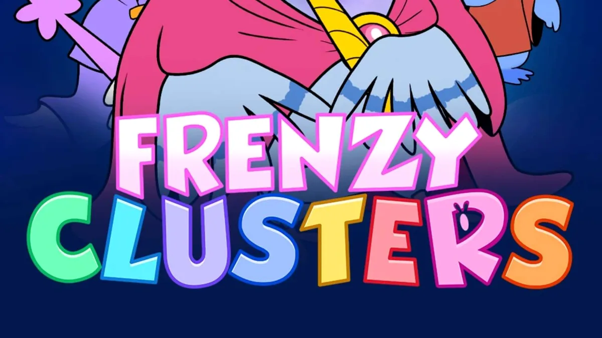 Tampilan visual grid slot Frenzy Clusters dengan simbol potion warna-warni